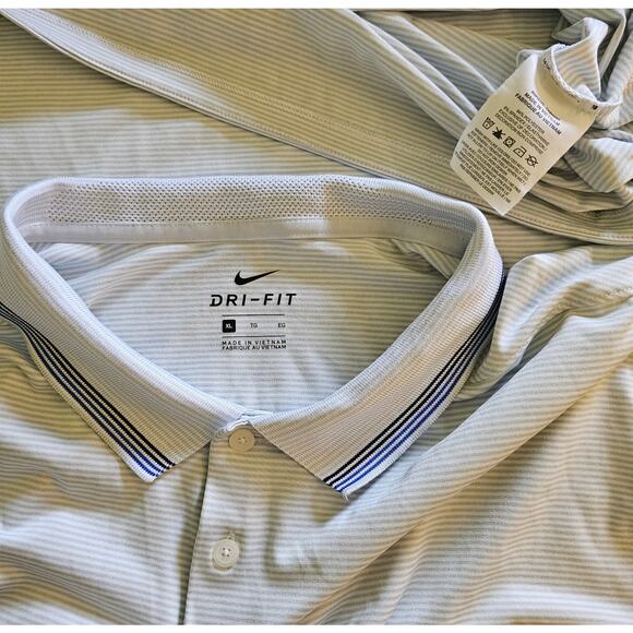 NIKE DRI-FIT Short Sleeve Polo SHIRT White Blue Stripe Men's size XL - Picture 3 of 4